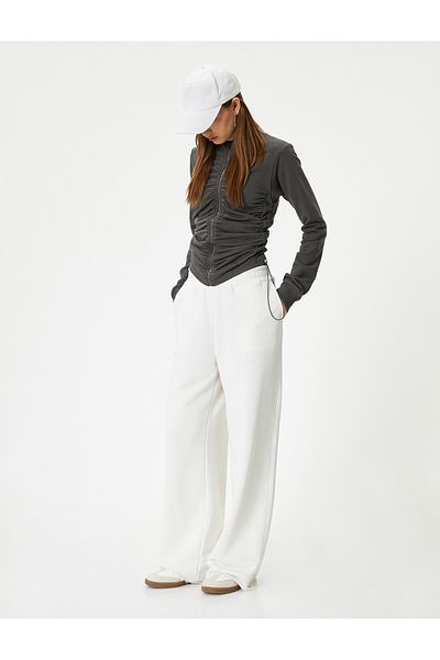 Koton Stand Collar Long Sleeve Zippered Draped Sweatshirt