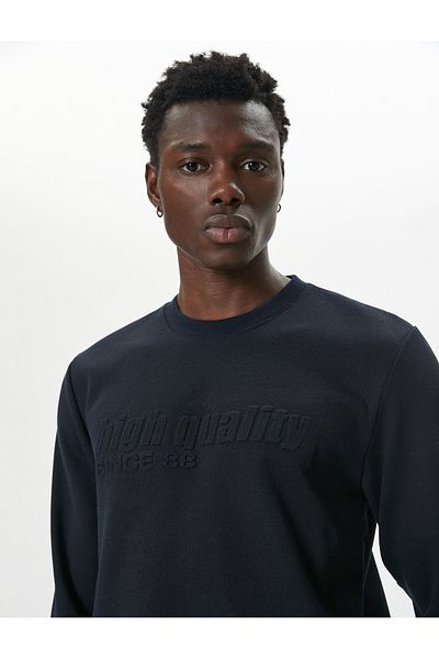 Koton Crew Neck Long Sleeve Slogan Printed Cotton Sweatshirt