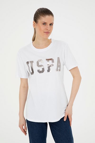 U.S. Polo Assn. Tricou alb de bază cu gât crew pentru femei 50280020 -VR013