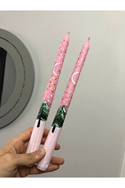 Elif Design Kış Temalı Kar Taneli Pembe Şamdan Mumu Gold Detaylı Ağaçlı Kokul...