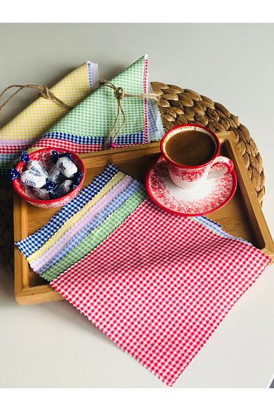 Den Tasarım Hediyelik 6-Piece Checkered Colored Cocktail Napkin Coffee Side Presentation Napkin, Cocktail Napkin
