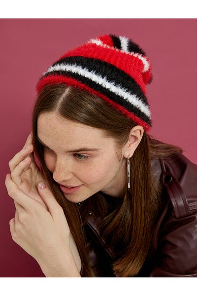 Koton Striped Plush Beanie with Color Contrast