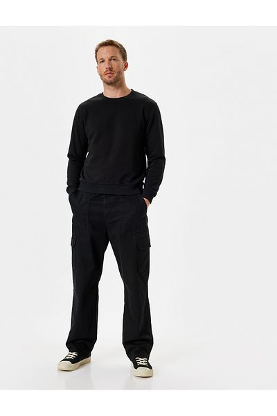 Koton Rundhals-Langarm-Basic-Pullover aus Baumwolle