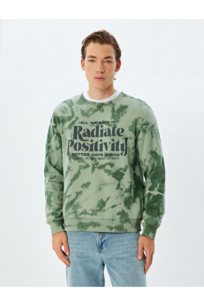 Koton Crew Neck Slogan Printed Raised Cotton Blend