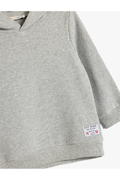 Koton Basic Kapşonlu Sweatshirt Uzun Kollu Bisiklet Yaka Dokulu
