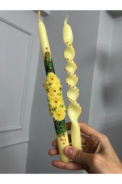 Elif Design 2’li şamdan mum seti / el yapımı burgu ve şamdan mum