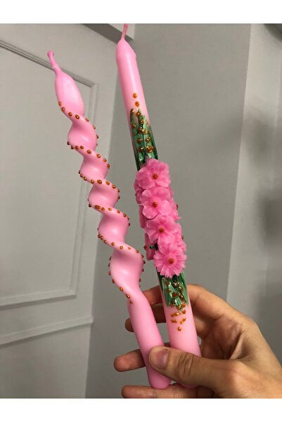 Elif Design 2’li şamdan mum seti / el yapımı burgu ve şamdan mum