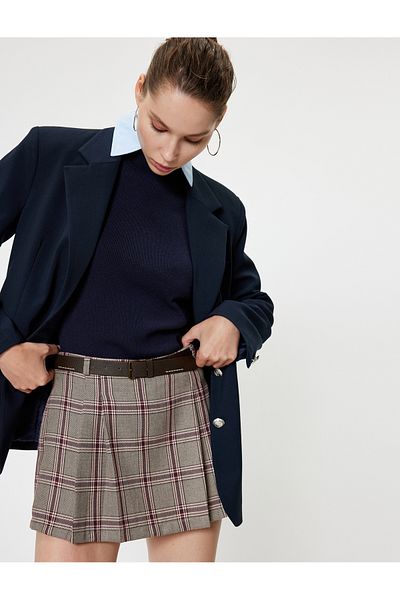 Koton Fusta pantaloni scurți plisați cu model în carouri - Mini