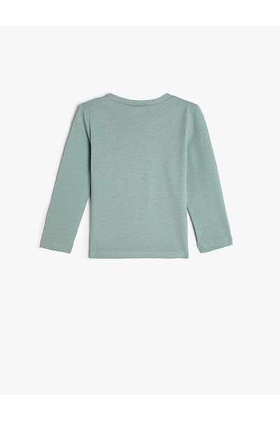 Koton T-Shirt Space Themed Long Sleeve Crew Neck Cotton