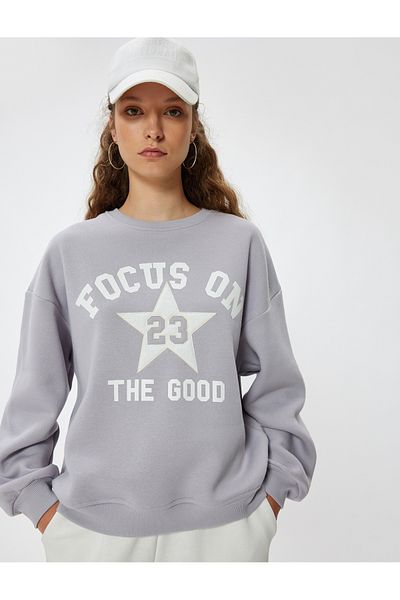 Koton College Printed Oversize Crew Neck Sweatshirt