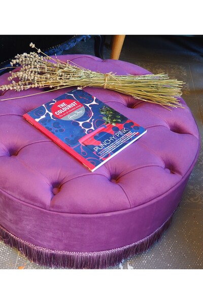 Moza Sanat Mor Rengi Kapitoneli 70*40 Cm Dekoratif Püsküllü Vintage Puf