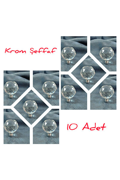 ARON (10 ADET) Kristal Küre Kulp Çap 30mm (ŞEFFAF KROM) Tv Ünite Konsol Şifonyer Çekmece Dolap Kulpu
