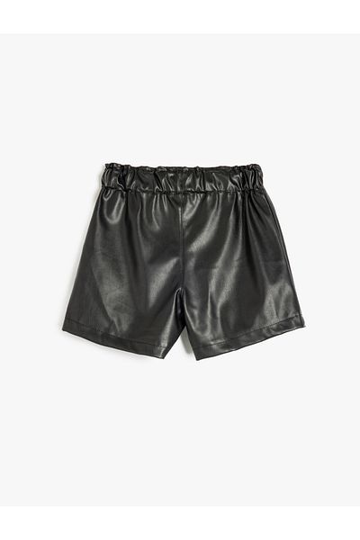 Koton Leather Look Shorts with Elastic Waist Pocket Detail