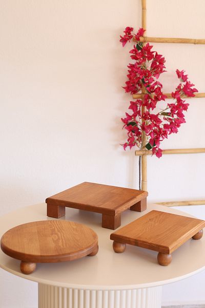 justwood 3 Pieces 25 cm Risus, 17X25 cm Risus, 25X25 cm Tiyos Wooden Breakfast Presentation Serving Plate Set