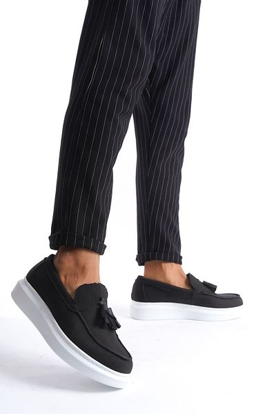 Zerenyus SLW154 Blaze, fără șireturi, cu ciucuri, pantofi clasici sport casual pentru bărbați BT Black