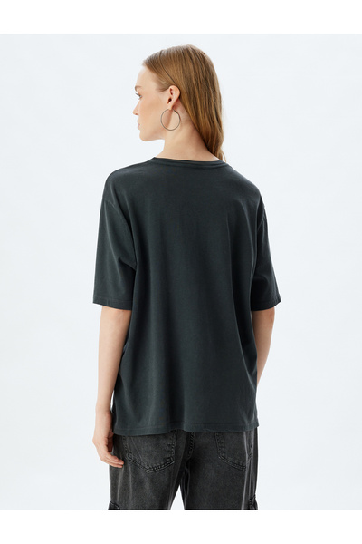 Koton T-shirt Crew Neck Stone με λεπτομέρεια από βαμβάκι