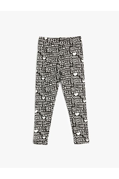 Koton Cotton Leggings - Printed and Elastic Waist