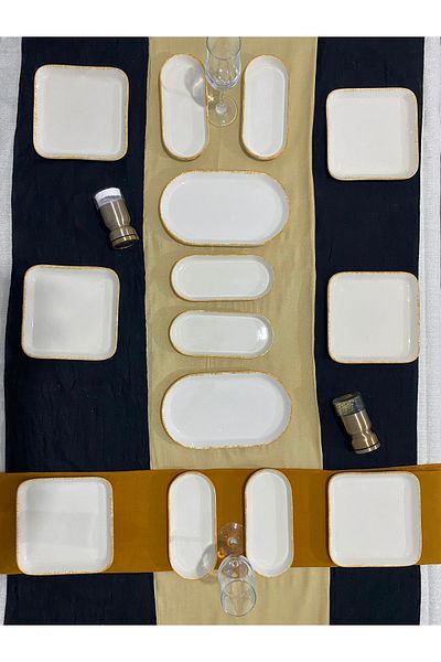 MTD SERAMİK Pearl Gold Pattern Luxury Breakfast Set for 6 People 14 Pieces