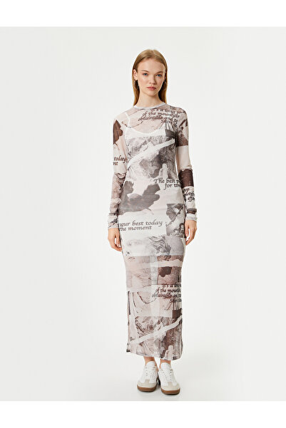 Koton Φόρεμα Maxi Μακρυμάνικο Διάφανο - Λεπτομέρεια με σκίσιμο