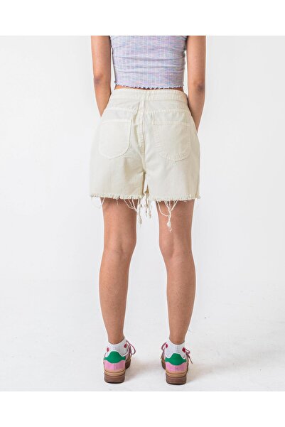 HAİHOLA Cream Shorts with Cut-Out Leg and Front Button Detail