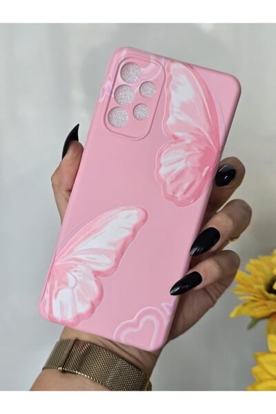Magic Ring Samsung Galaxy A13 Uyumlu İçi Kadife Lansman Kelebek Baskılı Kılıf