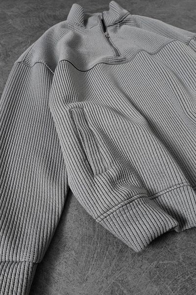 Slatra Men's Gray Half Zipper Ribbed Oversize Sweatshirt