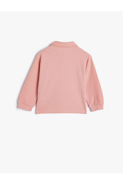 Koton Polo Neck Sweatshirt Embroidery Detail Long Sleeve Textured