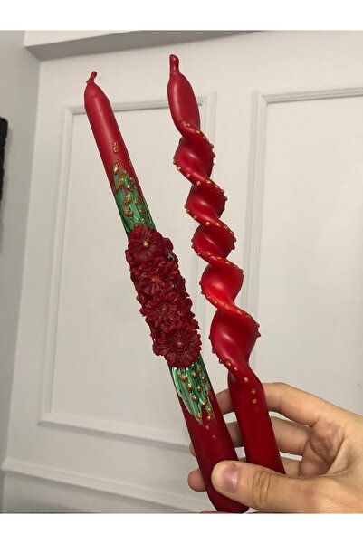 Elif Design 2’li şamdan mum seti / el yapımı burgu ve şamdan mum