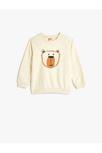 Koton Tiger Print Cotton Sweatshirt - Long Sleeve, Crew Neck, Raised