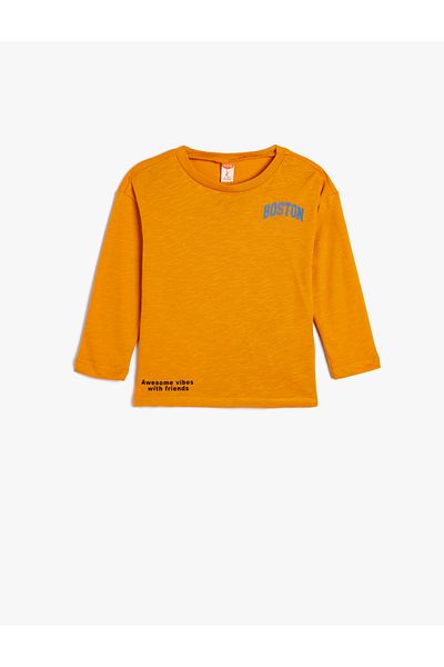Koton Cotton Long Sleeve T-Shirt - Crew Neck and Print Detail