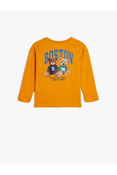 Koton Cotton Long Sleeve T-Shirt - Crew Neck and Print Detail