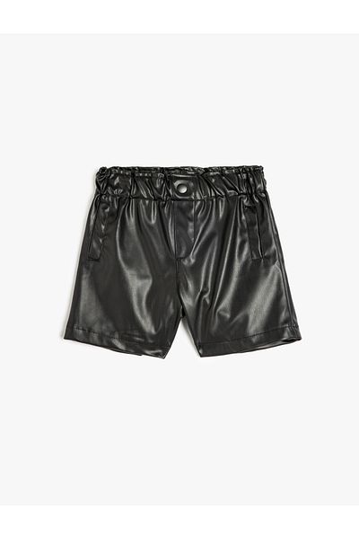 Koton Leather Look Shorts with Elastic Waist Pocket Detail
