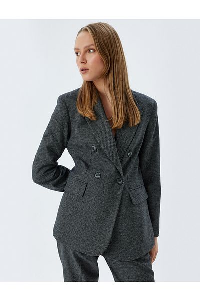 Koton Double Breasted Oversize Blazer Jacket with Pockets and Buttons