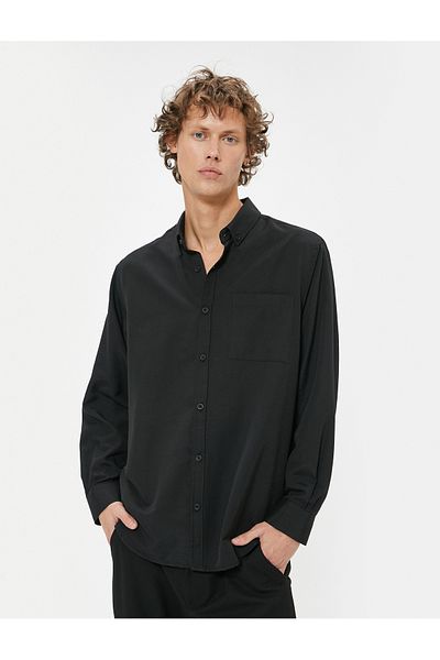 Koton Oxford Shirt Long Sleeve Pocket Detailed Cotton Blend