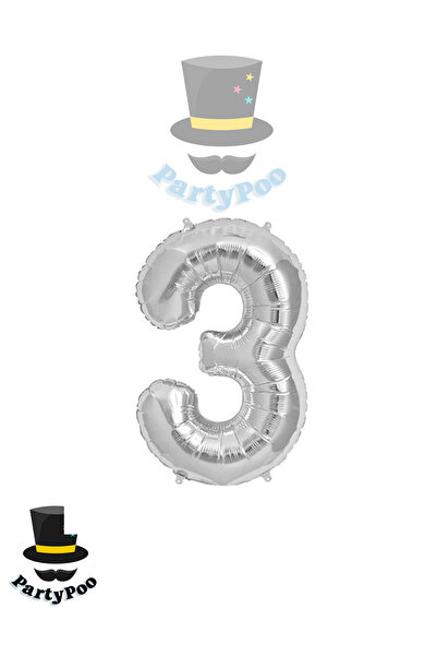 PartyPoo بالون فويل فضي مقاس كبير 3 أرقام 100 سم