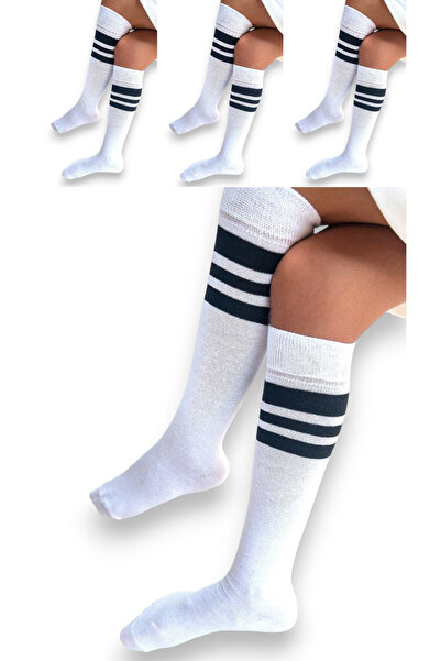 CİHO Чорапи, 4 чифта, за момичета и жени, бели, раирани, неплъзгащи се, под к...
