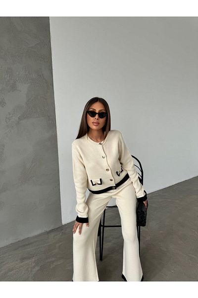 FRİYA Knitwear Women's Trousers Set - Cardigan Included