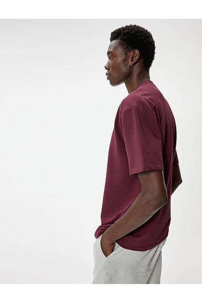 Koton T-shirt με υφή από βαμβακερό κοντό μανίκι με λαιμόκοψη