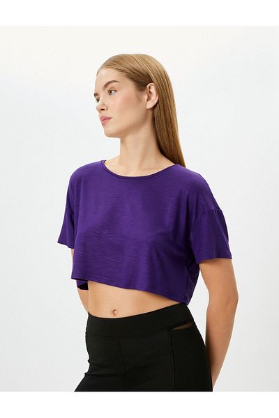 Koton Tricou crop sport cu mânecă scurtă și decolteu cu vâscoză