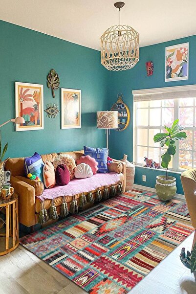 Depoba Brandi Kadife Modern Desenli Pamuk Taban Yıkanabilen Antibakteriyel Sa...