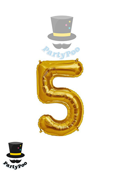 PartyPoo Foil Balloon 5 Number Helium Balloon 100 cm Gold Color - 5 Year Old ...