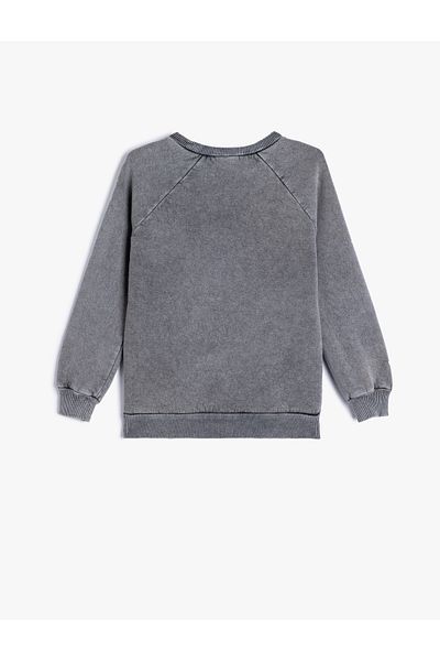 Koton Bavlněná oversize mikina - Crew Neck, Faded Effect Raised