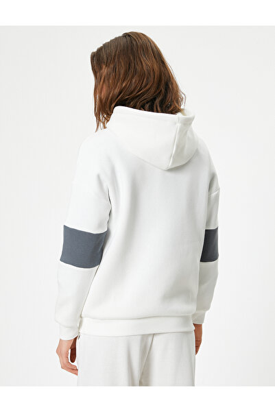 Koton Color Blocked Oversize College Printed Hooded Sweatshirt