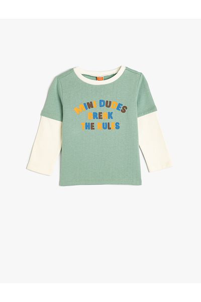 Koton Crew Neck Cotton Sweatshirt - Long Sleeve and Slogan Printed
