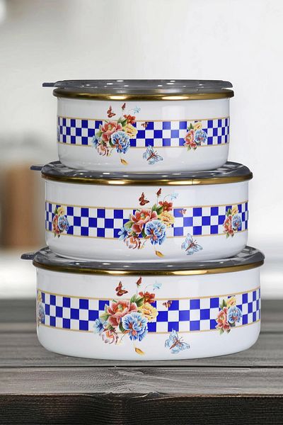 PR HOME Allegro Enamel Triple Storage Set