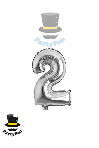 PartyPoo Folyo Balon 2 Rakamı Helyum Balon 100 Cm Gümüş Renk - 2 Yaş Balonu -...