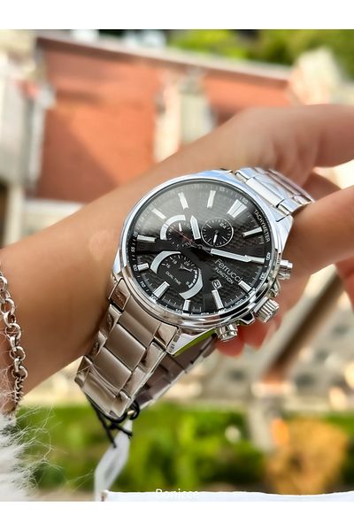 Ferrucci Brand Functions Active Silver Color Steel Cord Men's Wrist Watch + Rosary Bracelet