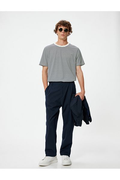 Koton T-shirt Crew Neck Slim Fit - Κεντημένο με σύνθημα, κοντό μανίκι, βαμβακερό μείγμα