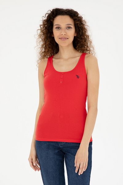 U.S. Polo Assn. Tricou de bază roșu fără mâneci pentru femei 50280059-VR030
