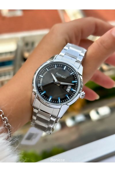 Ferrucci Brand Functions Active Silver Color Steel Cord Men's Wrist Watch + Rosary Bracelet